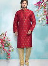 Rani Colour Fancy New Party And Function Wear Traditional Pure Jaquard Silk Brocade Kurta Pajama Redymade Collection 1032-8383